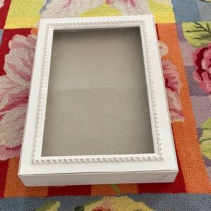 White Shadow Box Display Case With Hinged Door With Magnets & Linen Backing
